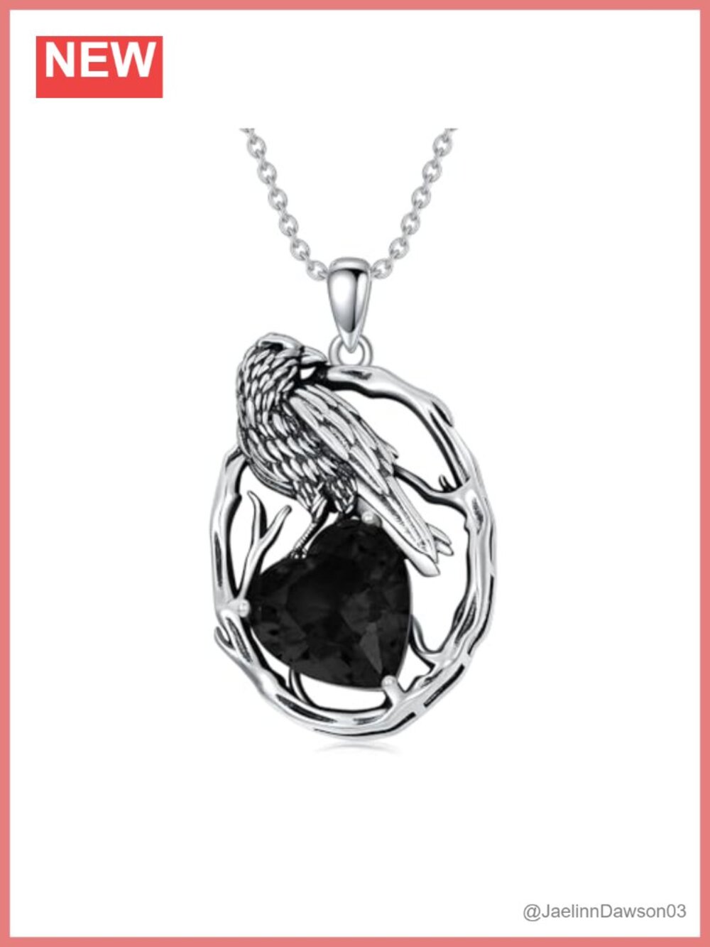 Sterling Silver Raven Crow Birthstone Pendant Necklace Gothic Jewelry Adjustable